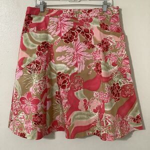 Express Red Floral Vintage Y2K Tropical Beachy Vacation Boho Pleated Skirt 10